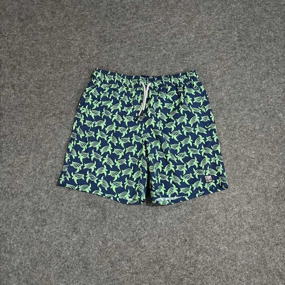 Tom & Teddy Swim Trunks Mens Medium Turtles Blue Green Pockets Lined Beach Surf